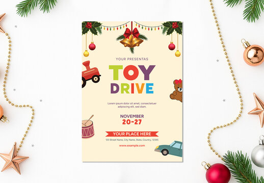 Modern and Colorful Christmas Toy Drive Flyer Design Layout