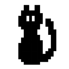 pixel art black cat silhouette isolated vector illustration retro halloween spooky kitten design 8bit digital pet icon for games witchcraft gothic festival decoration print or holiday sticker