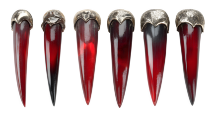 Collection of 5 vampire fang accessories, isolated on white background