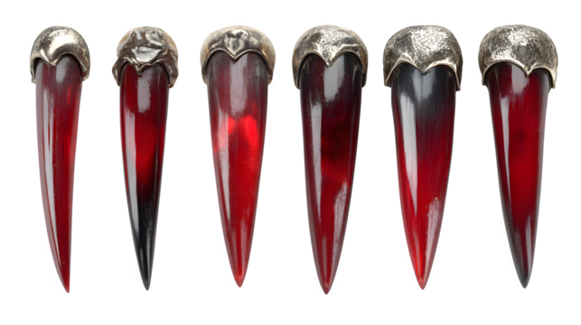 Collection of 5 vampire fang accessories, isolated on white background