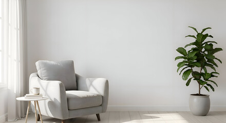 Fototapeta premium Cozy Interior with Armchair and Fiddle-Leaf Fig Plant