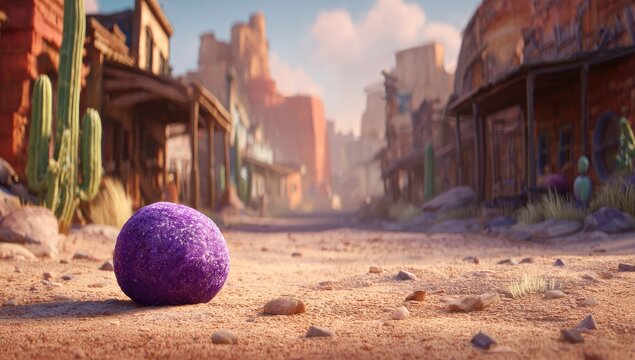 Purple sphere desert town street sunrise animation
