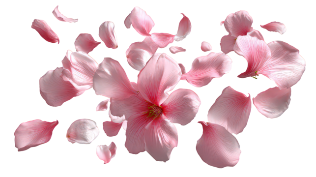 Pink Cherry Blossom Petals Floating on Black Background