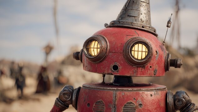 Rusty robot desert landscape close-up - Powered by Adobe