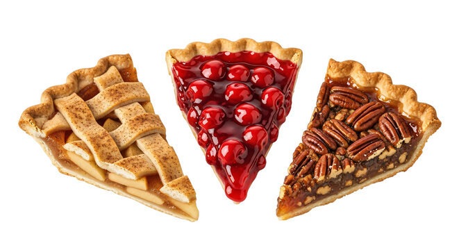 Three slices of pie isolated on transparent background
