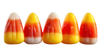 Collection of 5 candy corn pieces, isolated on white background