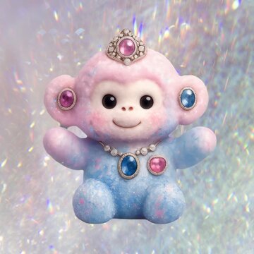 Cute sparkly monkey figurine animation isolated asset, transparent 4K video, alpha channel, ProRes 4444