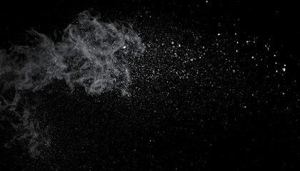 Abstract grey smoke and particles on black background