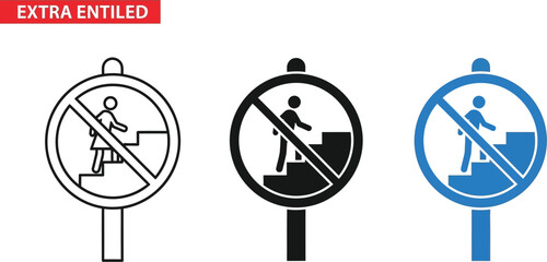 No climbing stairs prohibition sign, safety warning symbol for caution