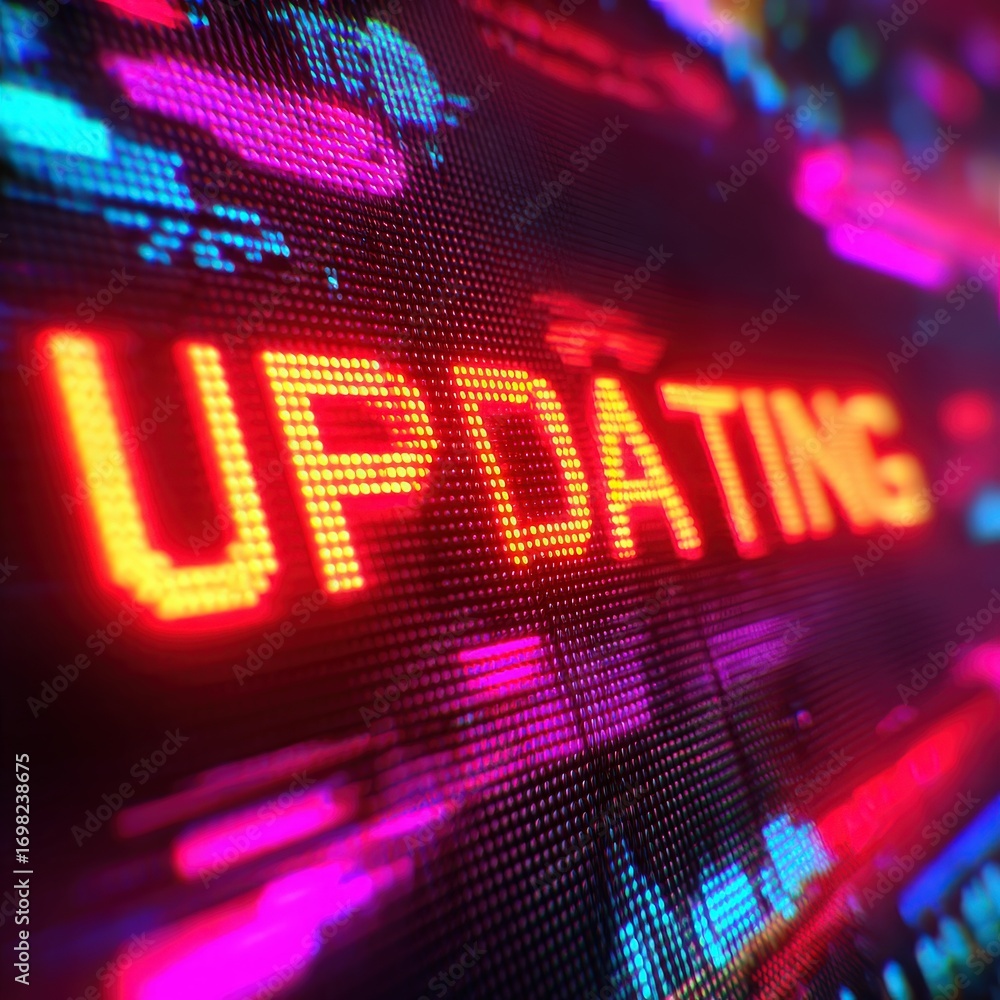 Poster a vibrant digital display shows the word 