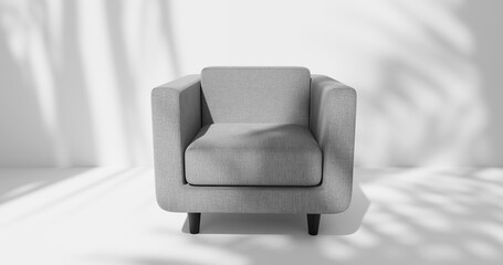 Boxy gray armchair with wide seat cushion