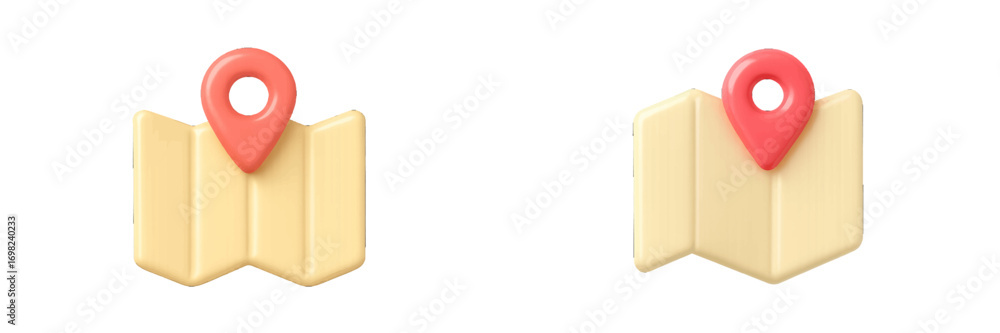 Poster folded map icon with a red location pin for navigation and destination concepts isolated on a white 