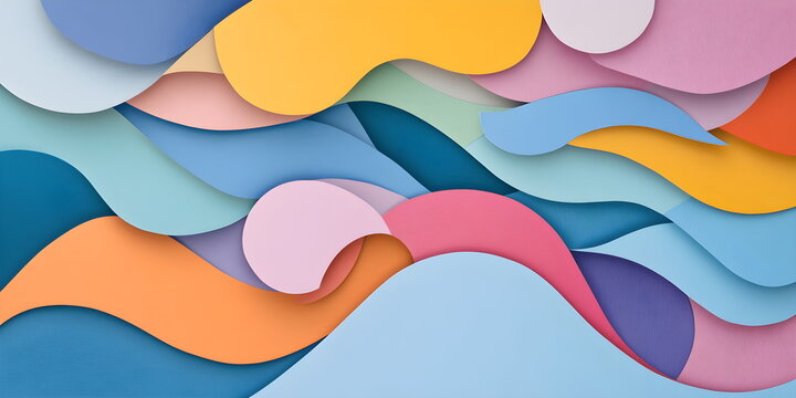 Colorful abstract background with layered paper waves. Modern 3d papercraft texture with organic shapes and fluid curves