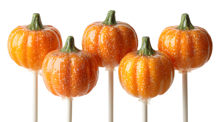 Set of 5 pumpkin lollipops, isolated on white background