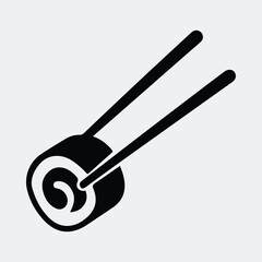 Sushi roll with chopsticks in simple black and white icon Silhouette vector illustration © Pixel Box