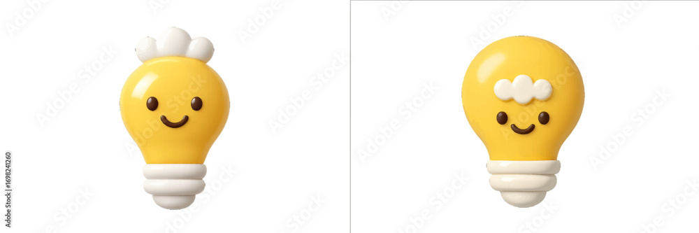 Poster cute 3d light bulb character with a smiling face representing a new idea or creative thinking isolat