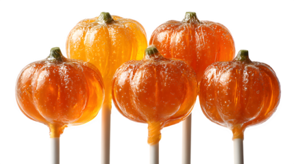 Set of 5 pumpkin lollipops, isolated on white background