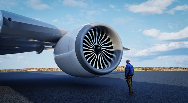3d render jet engine and propeller