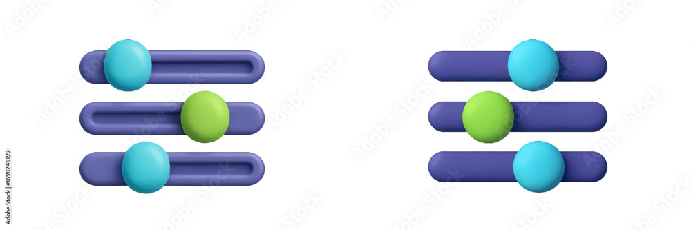 Aufkleber 3d settings icon set with colorful toggle switches for user interface design and control panel eleme