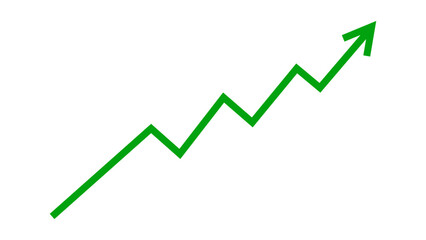 Green arrow graph line chart moving up concept of stock market business growth, financial profit. Business grow up sign. Vector illustration.