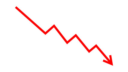 Down fall red arrow line graph financial loss concept, Red arrow downward direction, Stock market fall, Business loss, Market crash, Economic loss. Vector illustration.