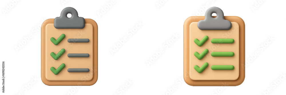 Poster 3D clipboard with checklist icon set for task management and project completion isolated on a white background