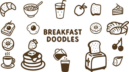 Cute Breakfast Doodles Icon Set