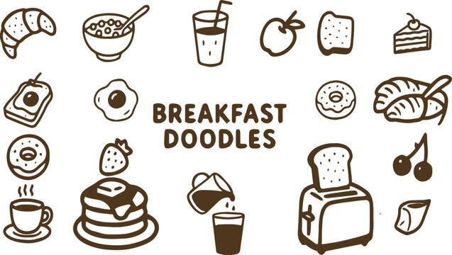 Cute Breakfast Doodles Icon Set