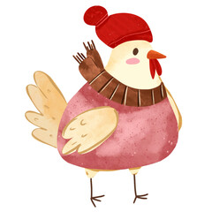 Chicken wear hat winter illustration