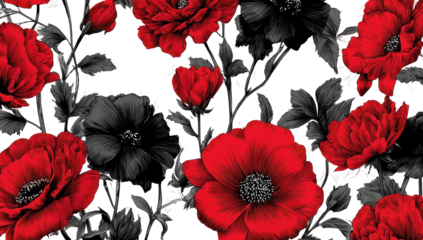 Red and black floral print