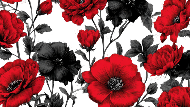 Red and black floral print