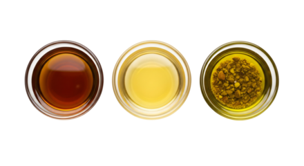 Three bowls of sauces isolated on transparent background