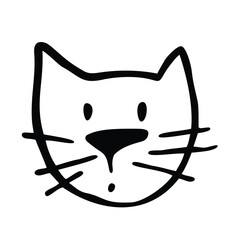 Cute Cat Face Doodle. Hand Drawn Cartoon in Childlike Line Style