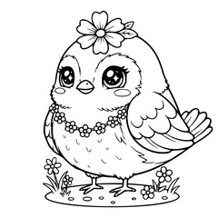 Cute Bird Flower Outline Illustration