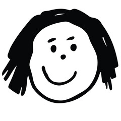 Childlike Line Drawing of a Smiling Woman’s Face, Mom Face. Cute Doodle Style Portrait