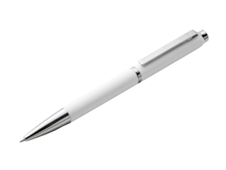 Elegant white pen isolated against a uniform colored space, embodying simplicity and precision for