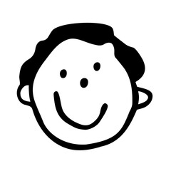 Childlike Doodle of a Smiling Man’s Face, Boy's Face. Cute Hand Drawn Dad Illustration in Black and White