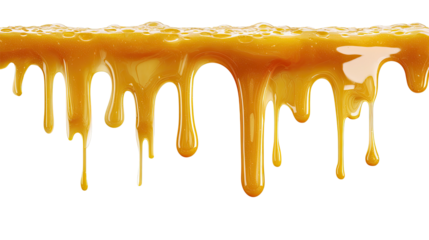 Dripping caramel syrup, a rich golden hue