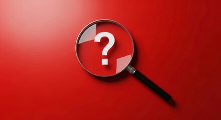 A magnifying glass focusing on a question mark symbol against a red background view