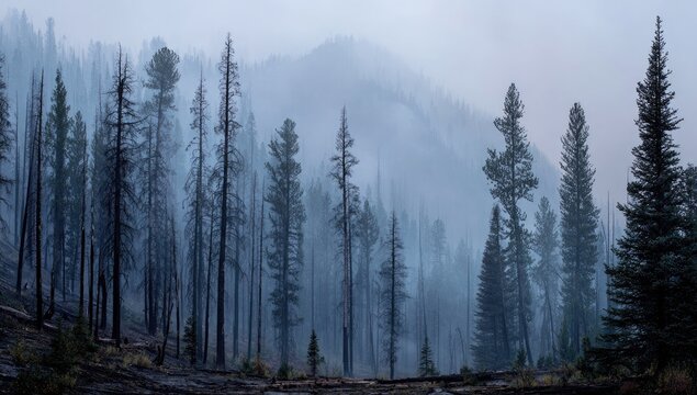 Smoky mountain forest fire aftermath, scenic view