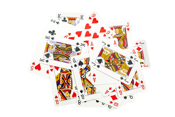 Transparent PNG of playing cards overlapping in a random pile, isolated object for design and creative use.