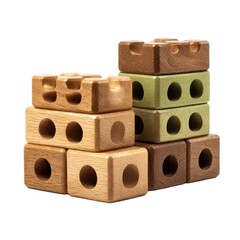 Colorful Wooden Building Blocks Stacked Together, Showcasing Different Shapes and Textures for Creative Play and Learning Opportunities