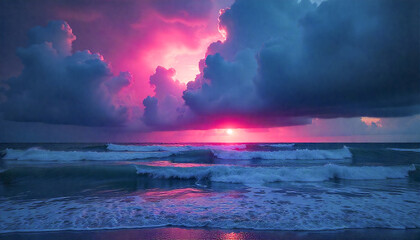 Vivid Ocean Sunset with Radiant Clouds Reflection in Calm Water