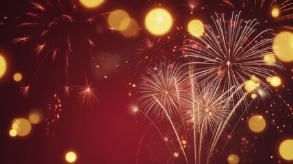 Vibrant fireworks display illuminates the night sky with golden bokeh lights