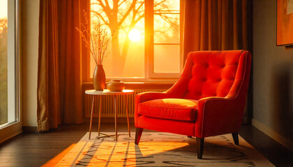 Fototapeta premium red and yellow armchair in a room image background