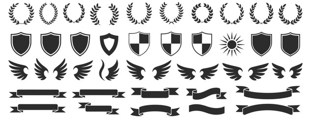  Shields, Wings, Laurels, and Banners Vector Collection