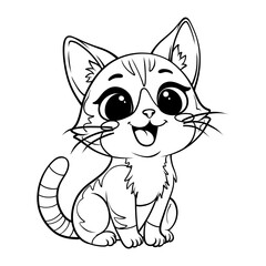 vector line art drawing illustration of a cute cat