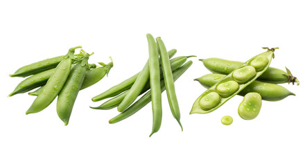 Fresh green peas and fava beans isolated on transparent background