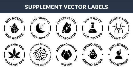 Obraz premium Dietary Supplement vector labels for package or bottle.