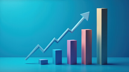 Fototapeta premium business graph with arrow . Steps of bar chart on blue background , business growth and development , financial data 